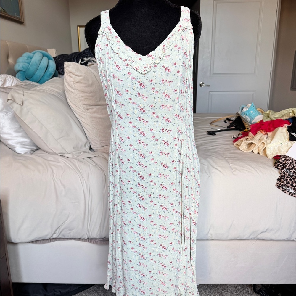 Charming Floral Midi Dress - White with Pink Blossoms